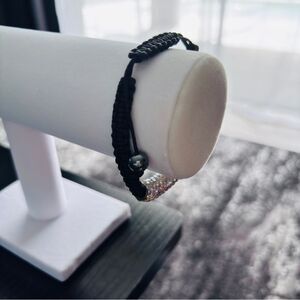 Crystal Rhinestone Adjustable Shamballa Bracelet Black Cord AB Sparkle